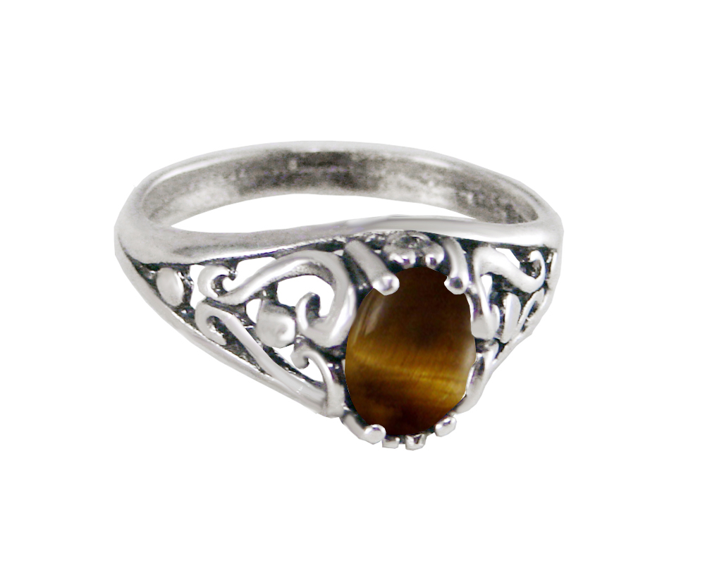 Sterling Silver Filigree Ring With Tiger Eye Size 7